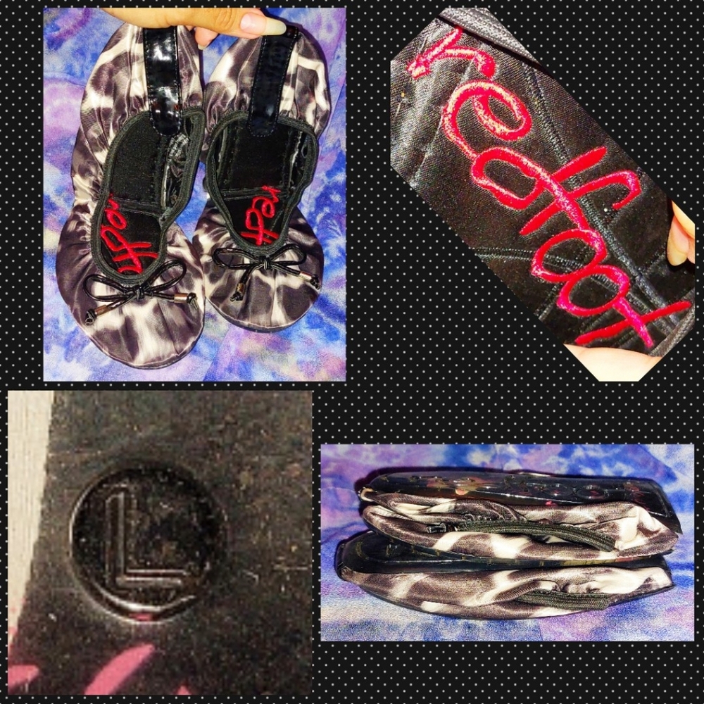 Redfoot Blk/Multiclr Leopard Satin Foldable Slip-On Ballet Flats Shoes Lrg(9-10)